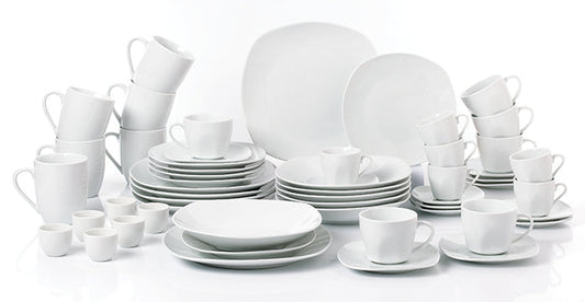 Waterside White Square Porcelain Athena Dinnerware Set, 54 Pieces
