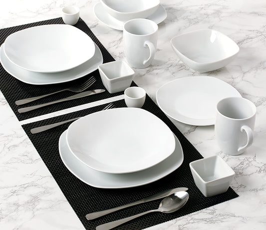 White Porcelain Square Dinnerware Set, 42 Pieces