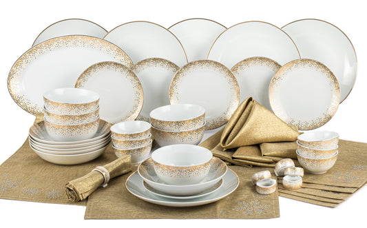 Gold Sparkle Christmas Porcelain Dinnerware Set, 50 Pieces