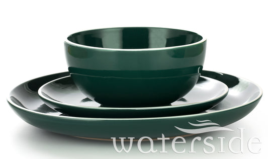 Waterside Emerald Green Stoneware Dinnerware Set, 12 Pieces