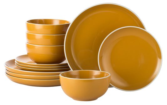 Waterside Saffron Yellow Stoneware Dinnerware Set, 12 Pieces