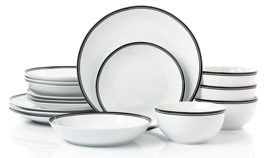 St Ives Stripe Porcelain Dinnerware Set - Black, 16 Pieces