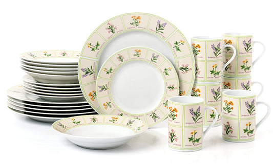 British Wild Flowers Porcelain Dinnerware Set, 24 Pieces