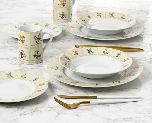 British Wild Flowers Porcelain Dinnerware Set, 24 Pieces