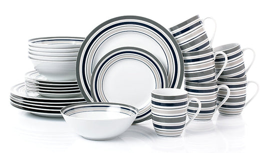 Brompton Grey Stripe Porcelain Dinnerware Set, 24 Pieces