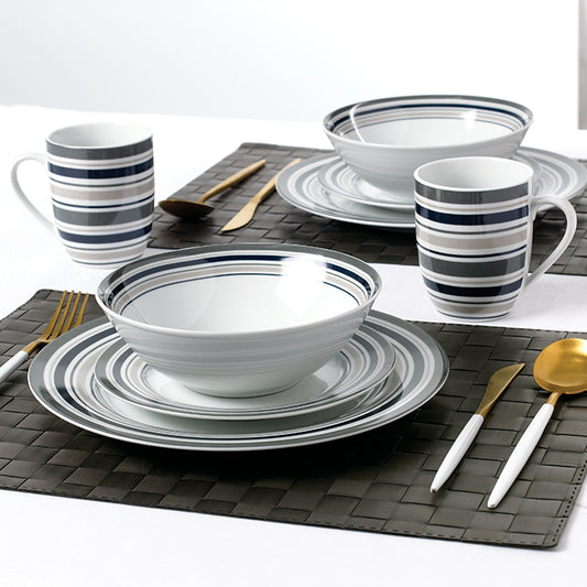 Brompton Grey Stripe Porcelain Dinnerware Set, 24 Pieces