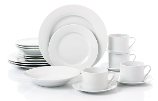 Waterside White Rimmed Porcelain Dinnerware Set, 20 Pieces