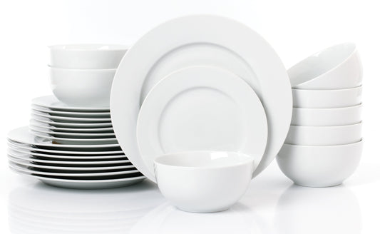 Waterside White Rim Porcelain Dinnerware Set, 24 Pieces