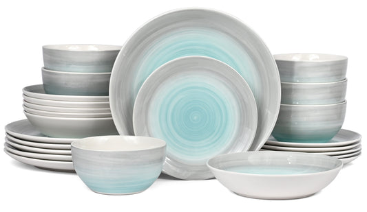 Spinwash Blue & Grey Porcelain Dinnerware Set, 24 Pieces