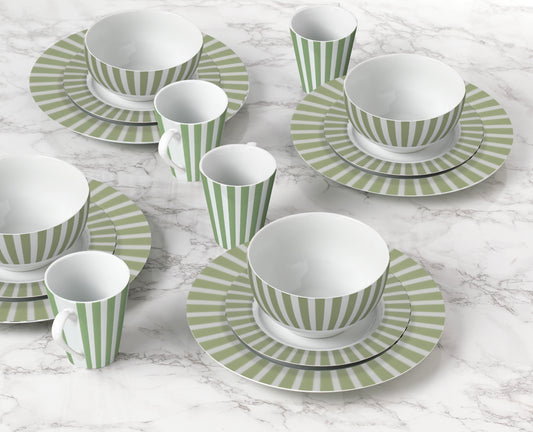 Green Split Stripe Porcelain Dinnerware Set, 24 Pieces