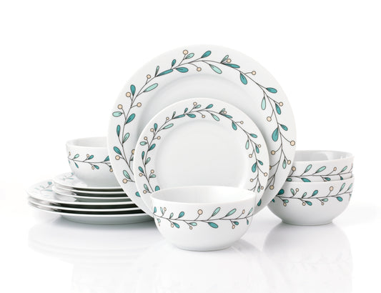 Mistletoe Porcelain Dinner Set, 12 Pieces