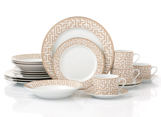 Mosaic Christmas Cream & Gold Porcelain Dinnerware, 20 Pieces