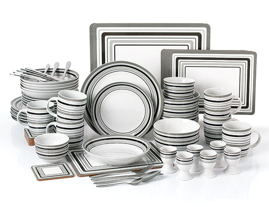 Grey Brompton Combination Tableware Set; Porcelain, Placemats and Cutlery, 80 Pieces