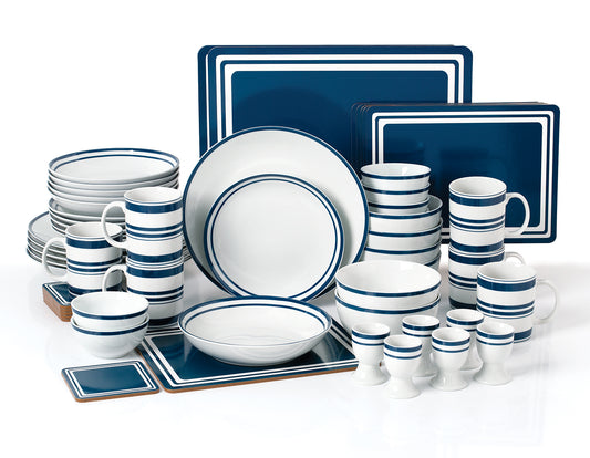 COMBINATION Dinnerware Set - Blue Bistro, 56 Pieces