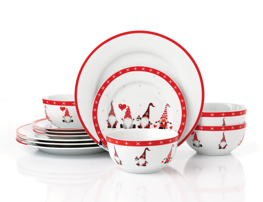 Nordic Gnome Porcelain Dinner Set, 12 Pieces
