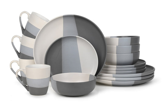 Dipped 3tone Stoneware Dinnerware Set, 16 Pieces