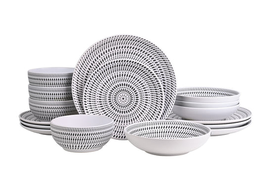 White Pad Print Stoneware Dinner Set, 16 Pieces