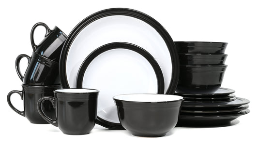 Camden Black Stoneware Dinnerware Set, 16 Pieces