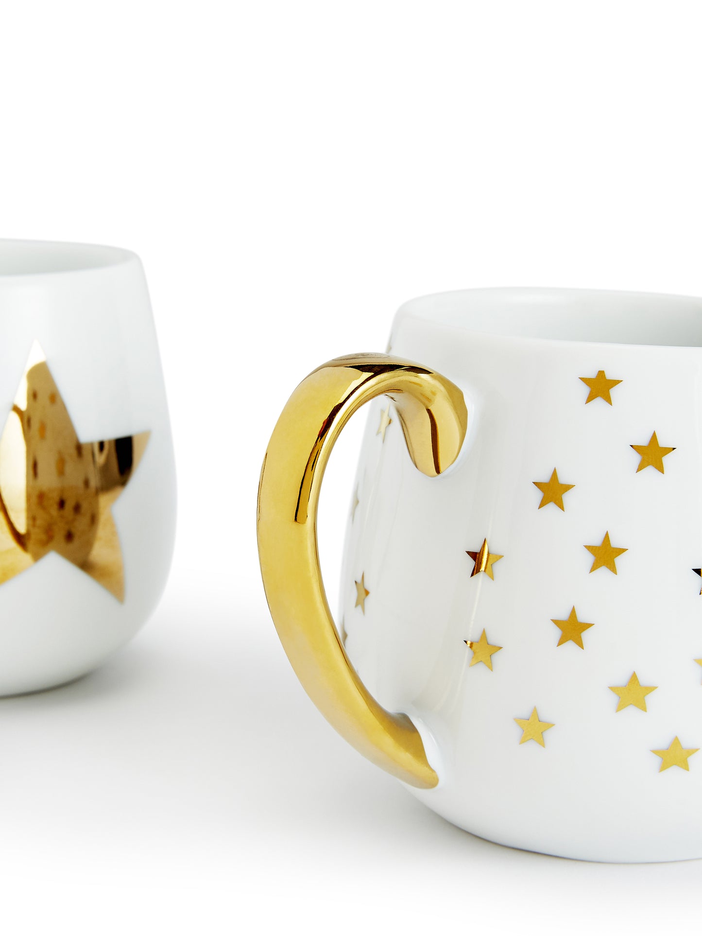 *** SPECIAL OFFER *** Shiny Gold Star Christmas Porcelain Hug Mugs, 4 Pieces