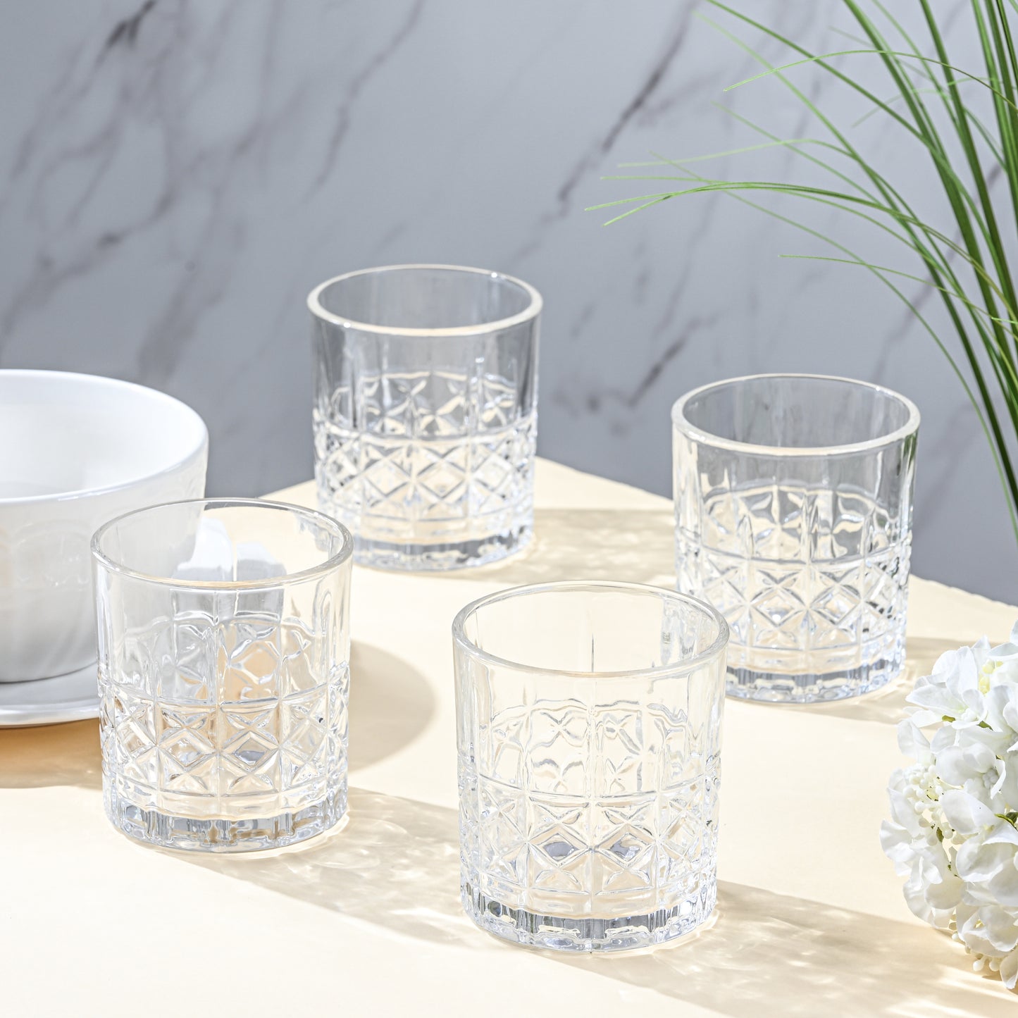 Diamond Design Glass Tumbler, 4 Pieces