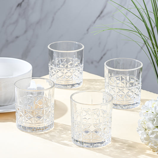 Diamond Design Glass Tumbler, 4 Pieces