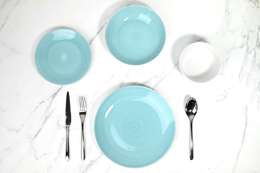 Spinwash Aqua Blue Porcelain Dinnerware Set, 16 Pieces