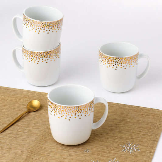 Gold Sparkle Christmas Porcelain Mug Set, 4 Pieces