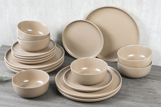 Solid Beige Stoneware Dinner Set, 16 Pieces