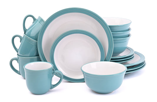 Camden Teal Stoneware Dinnerware Set, 16 Pieces