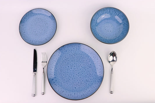 Blue Reactive Glaze Stoneware Dinnerware Set, 12 Pieces