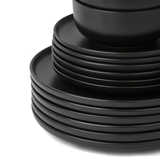 Solid Black Stoneware Dinner Set, 16 Pieces