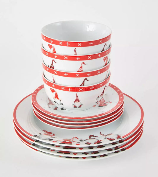 Nordic Gnome Porcelain Dinner Set, 12 Pieces