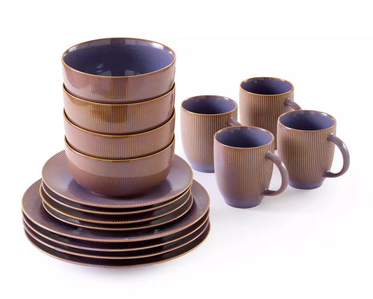 Reactive Glaze Purple Stoneware Dinner Set, 16 Pieces