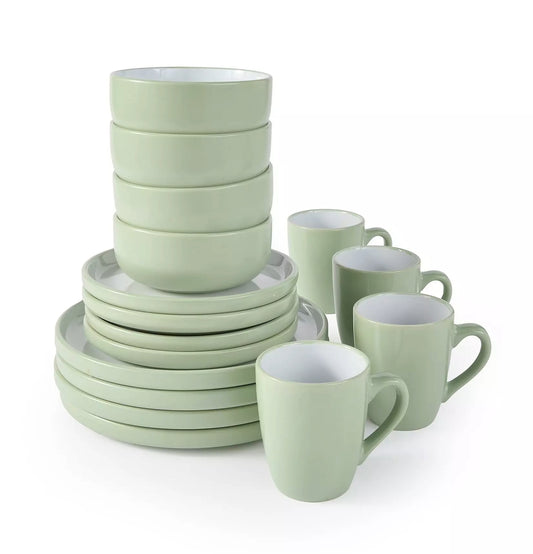 Green Pastel Stoneware Dinner Set, 16 Pieces
