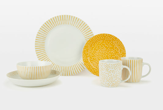 Betsy Porcelain Dinnerware Set - AMBER YELLOW, 20 Pieces