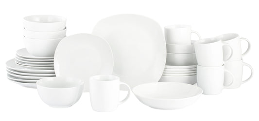 White Square & Coupe Mix&Match Porcelain Dinnerware Set, 30 Pieces