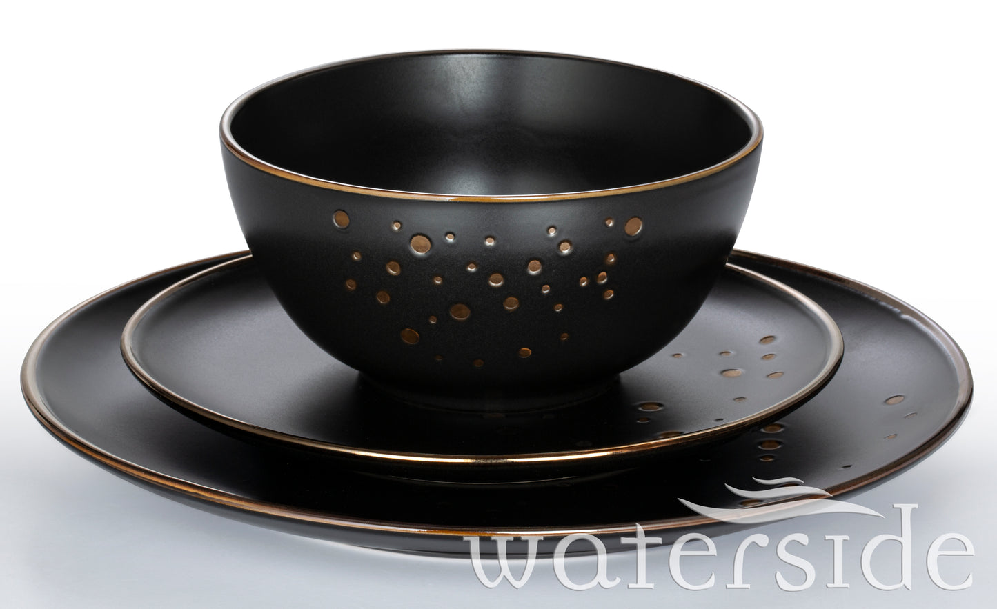 Midnight Black & Gold Christmas Stoneware Dinnerware Set, 12 Pieces