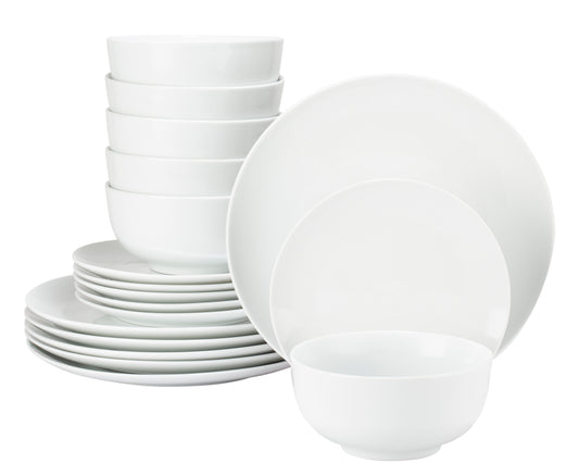 Vermont Super White Porcelain Dinnerware Set, 18 Pieces