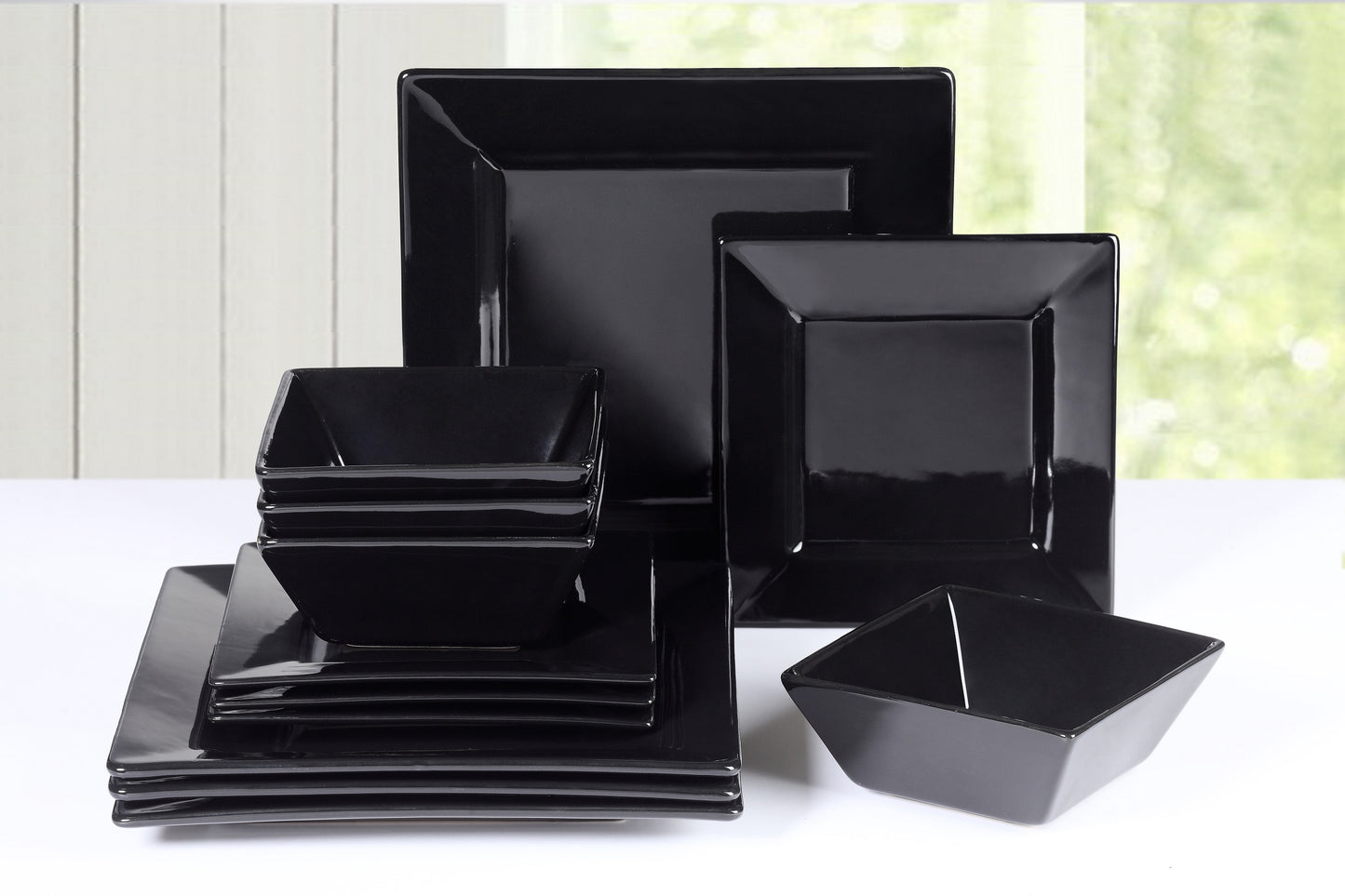 12Pc Soho Black Square Dinner Set