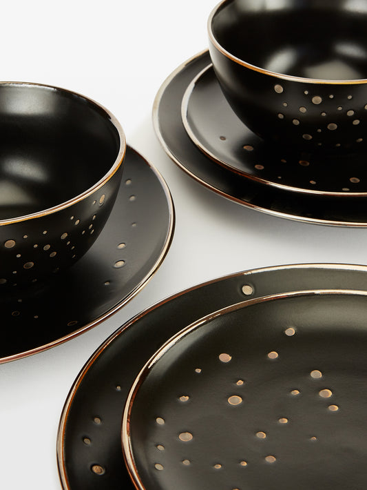 Midnight Black & Gold Christmas Stoneware Dinnerware Set, 12 Pieces