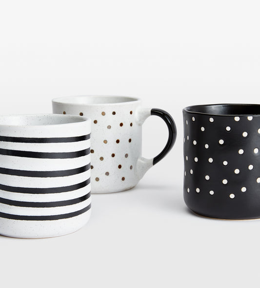 6pc Stripe & Spots Mugs