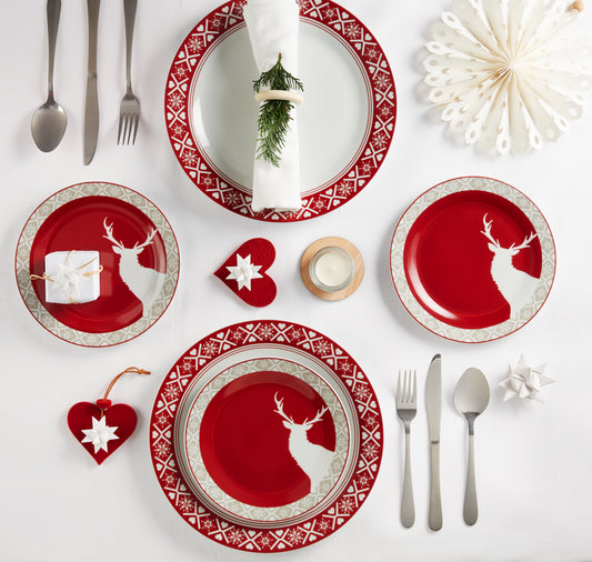 Nordic Reindeer Porcelain Dinner Set, 16 Pieces