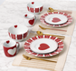 Nordic Red Heart Christmas Porcelain Dinnerware Set, 16 Pieces