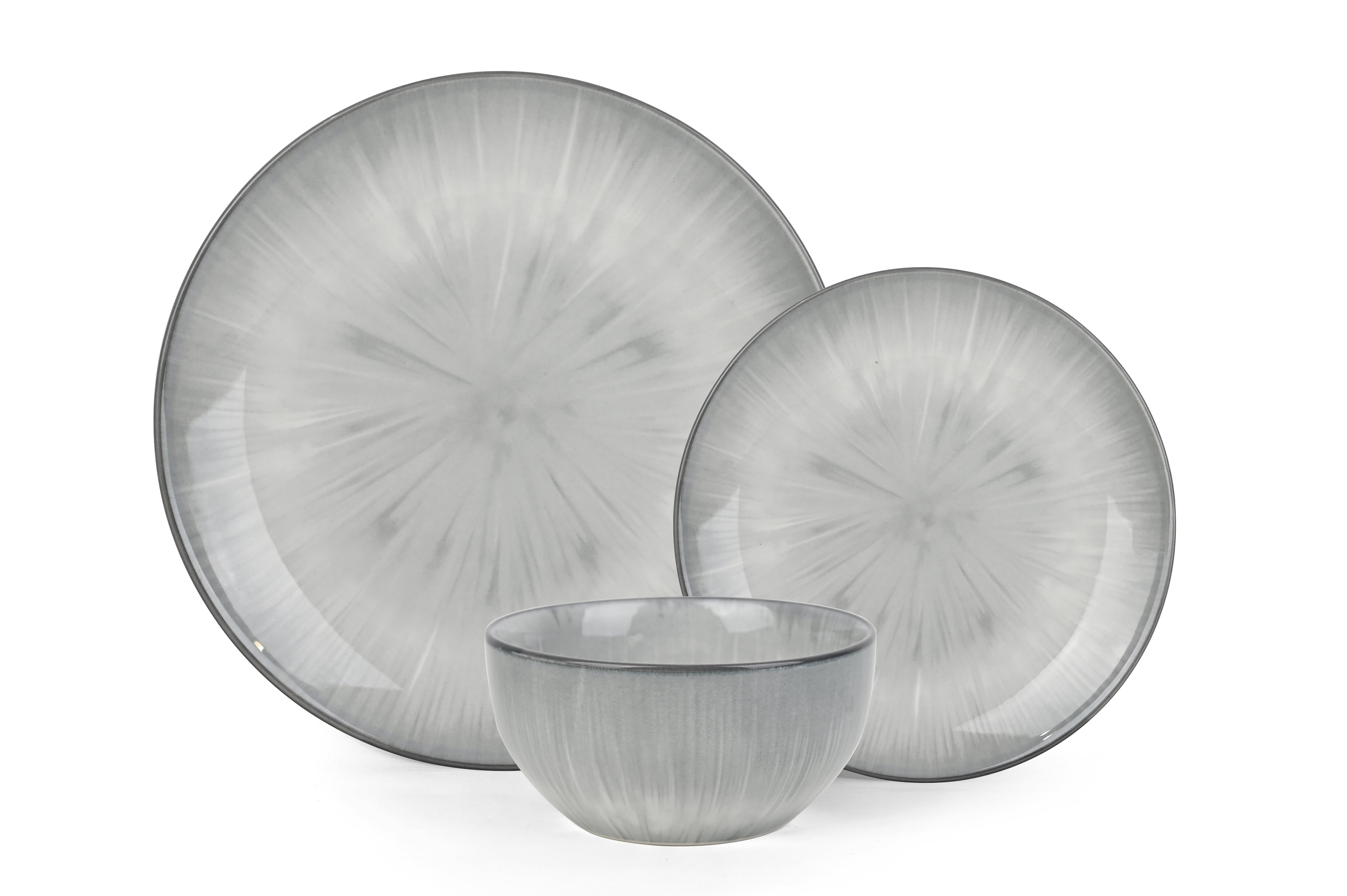 Waterside 12pc Grey Star Reactive Glaze Porcelain Dinner Set