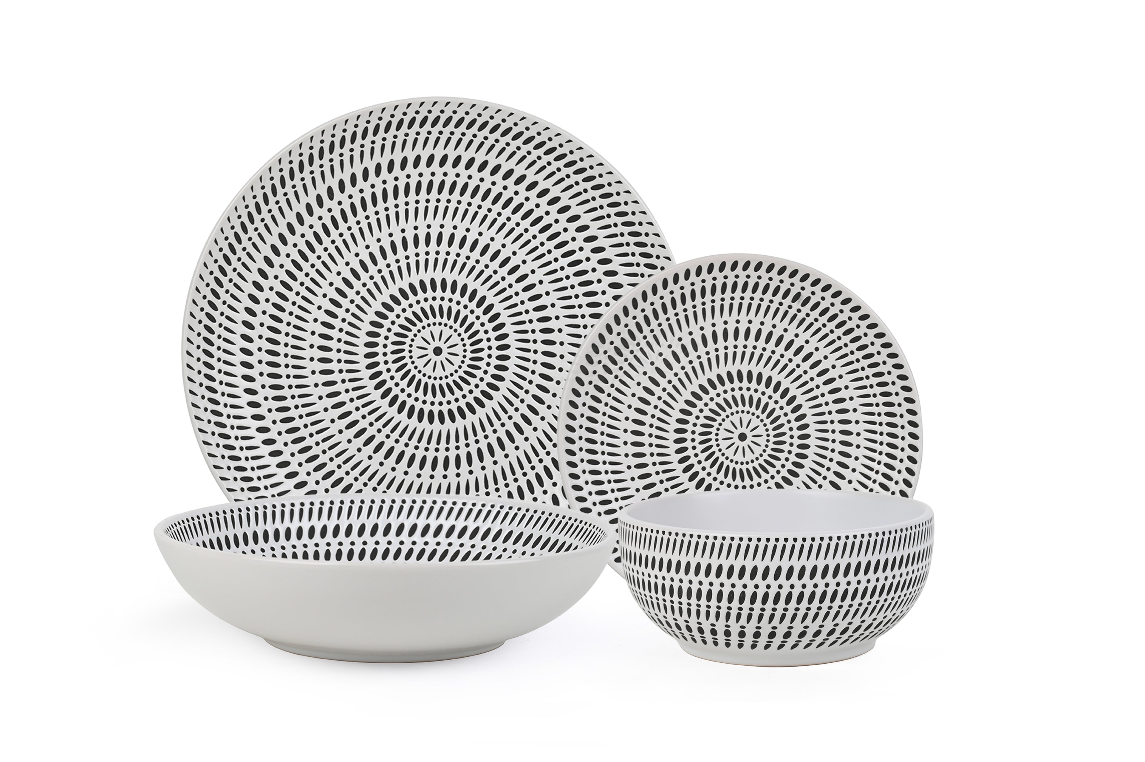 *** SPECIAL OFFER *** Waterside 16pc White Dash Stoneware Dinner Set; 4 Dinner Plates, Side Plates, Deep Bowls & Shallow Bowls