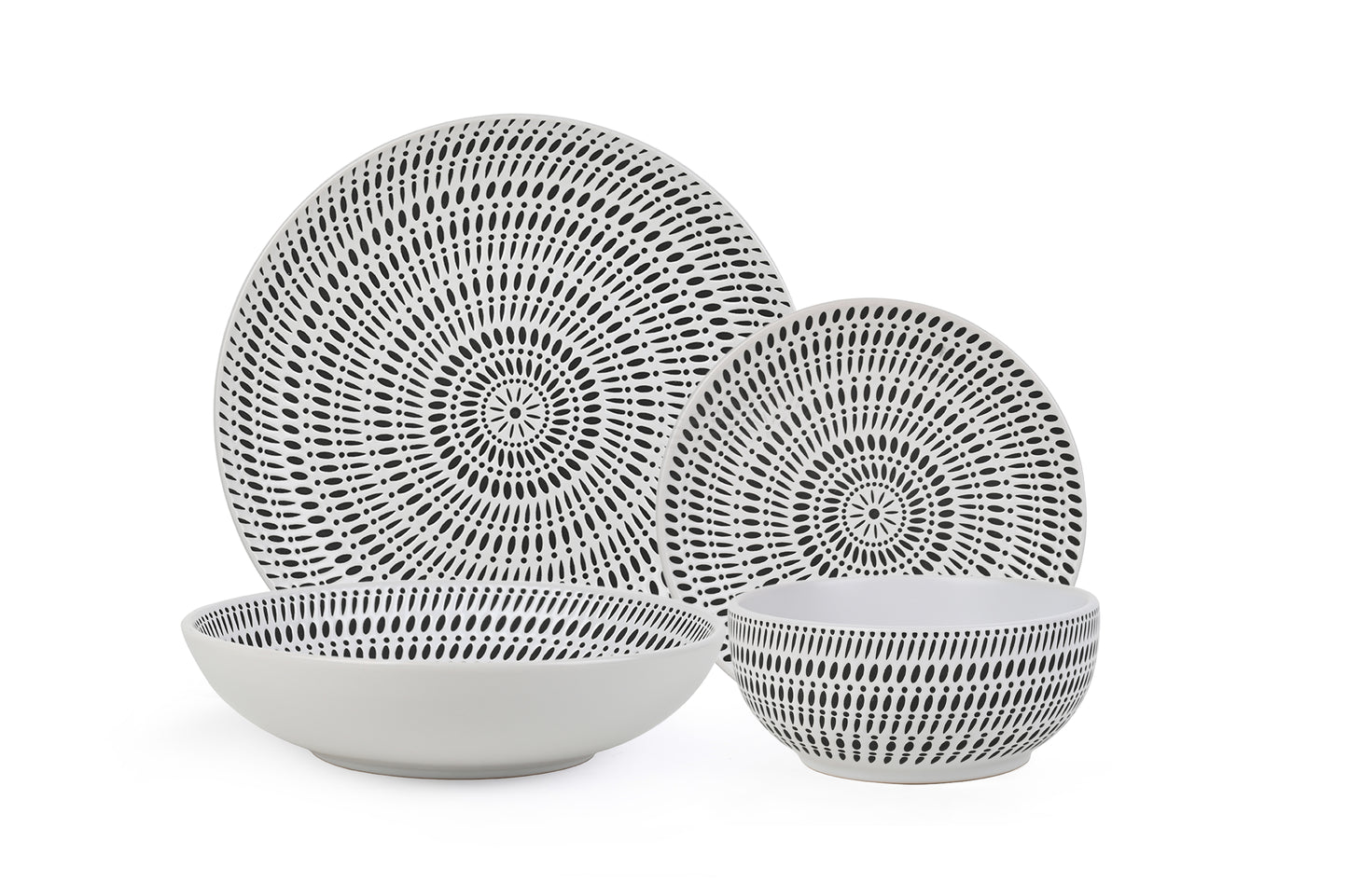 White Pad Print Stoneware Dinner Set, 16 Pieces