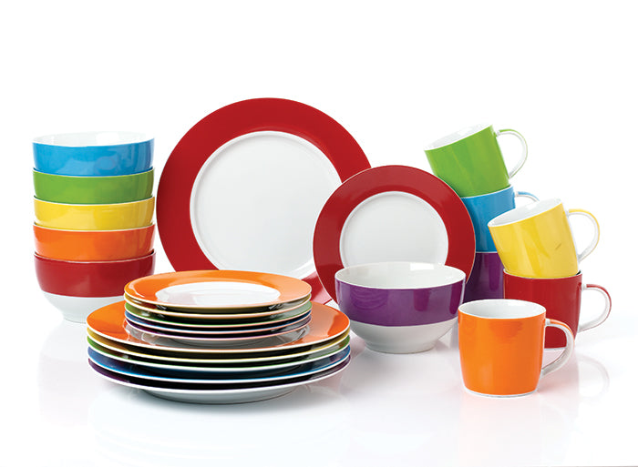 Rainbow Band Fun Christmas Porcelain Dinnerware Set, 24 Pieces