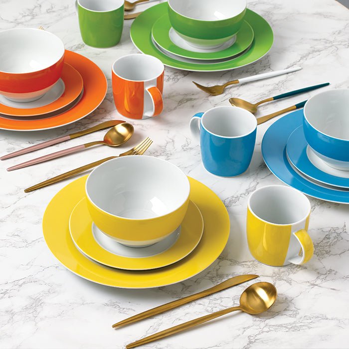 Waterside 24pc Rainbow Band Fun Porcelain Dinnerware Set