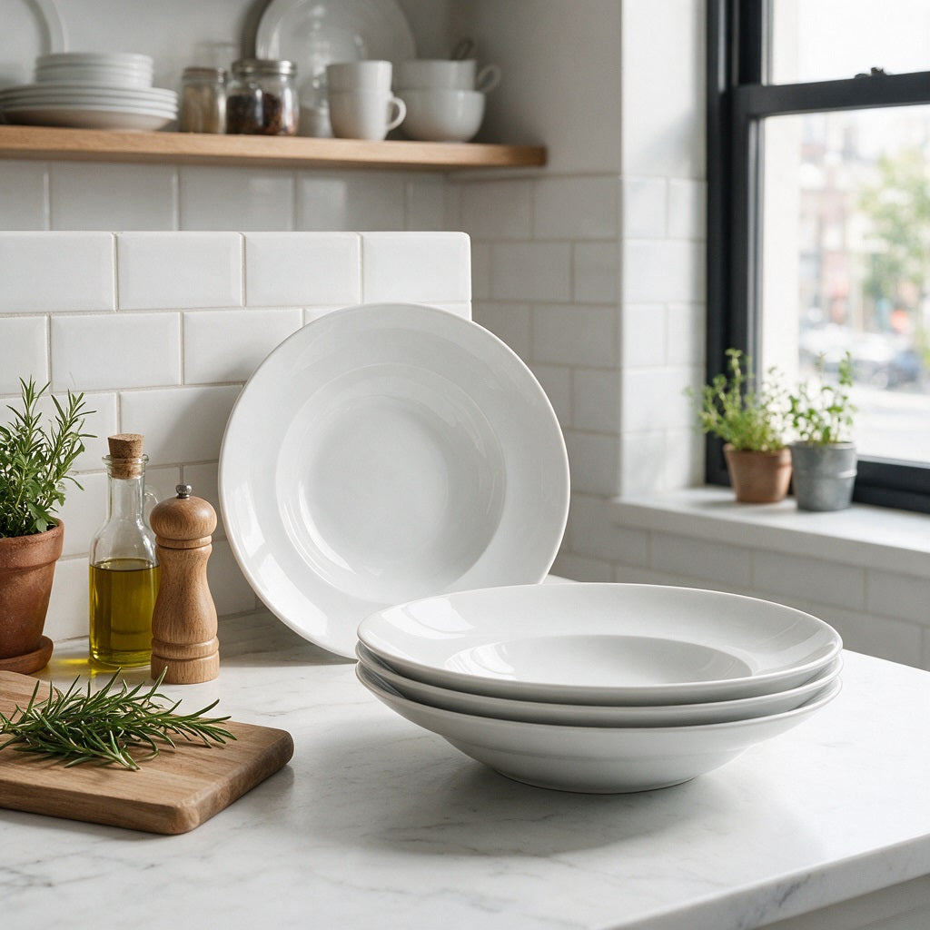 Waterside 4 Piece Large White Pasta Bowls (video attached)