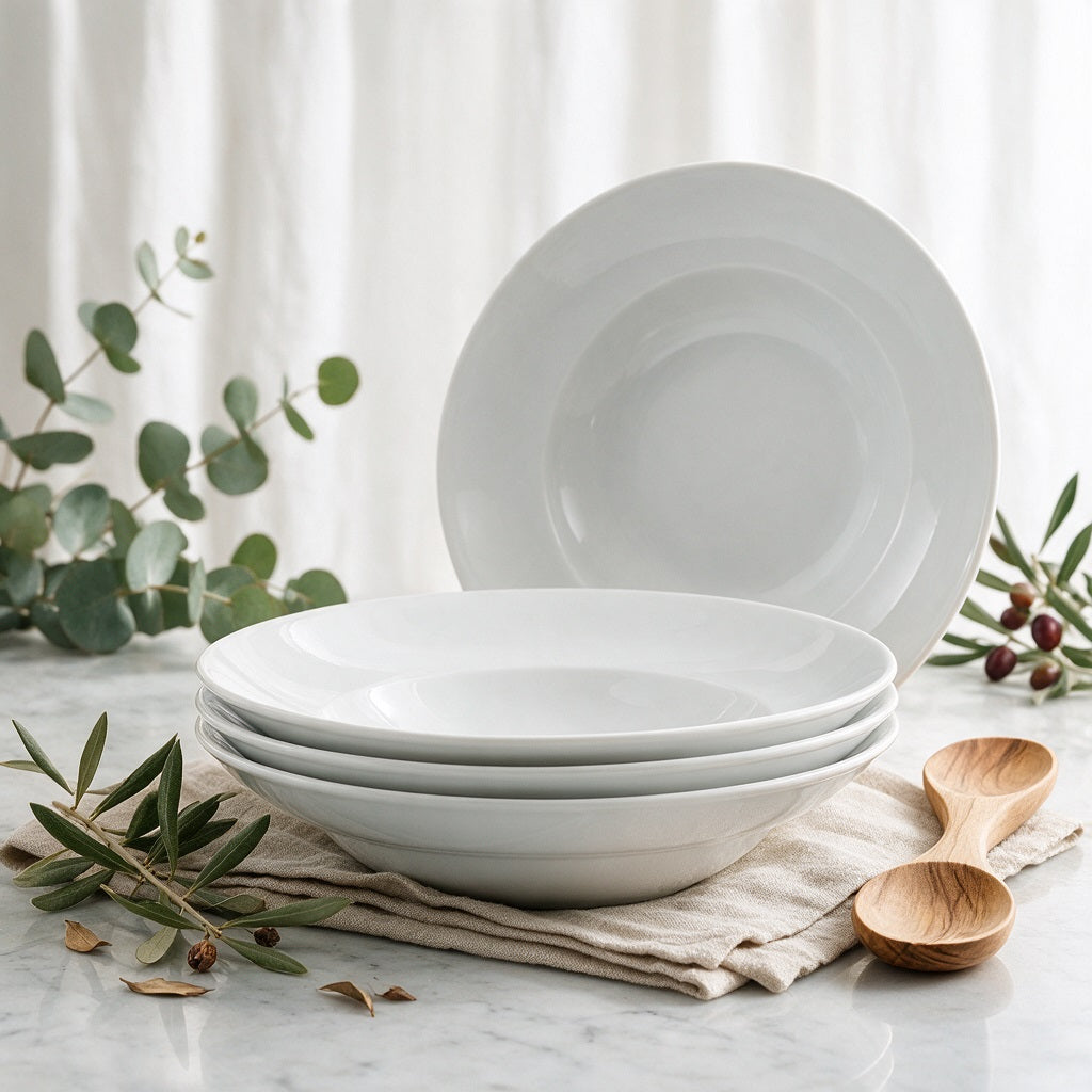 Waterside 4 Piece Large White Pasta Bowls (video attached)